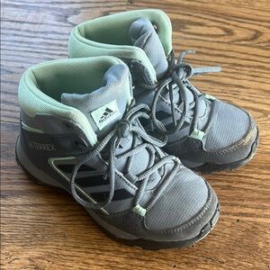Adidas Gray and Green Sneakers for Outdoor Adventures. Hiking boots for kids.